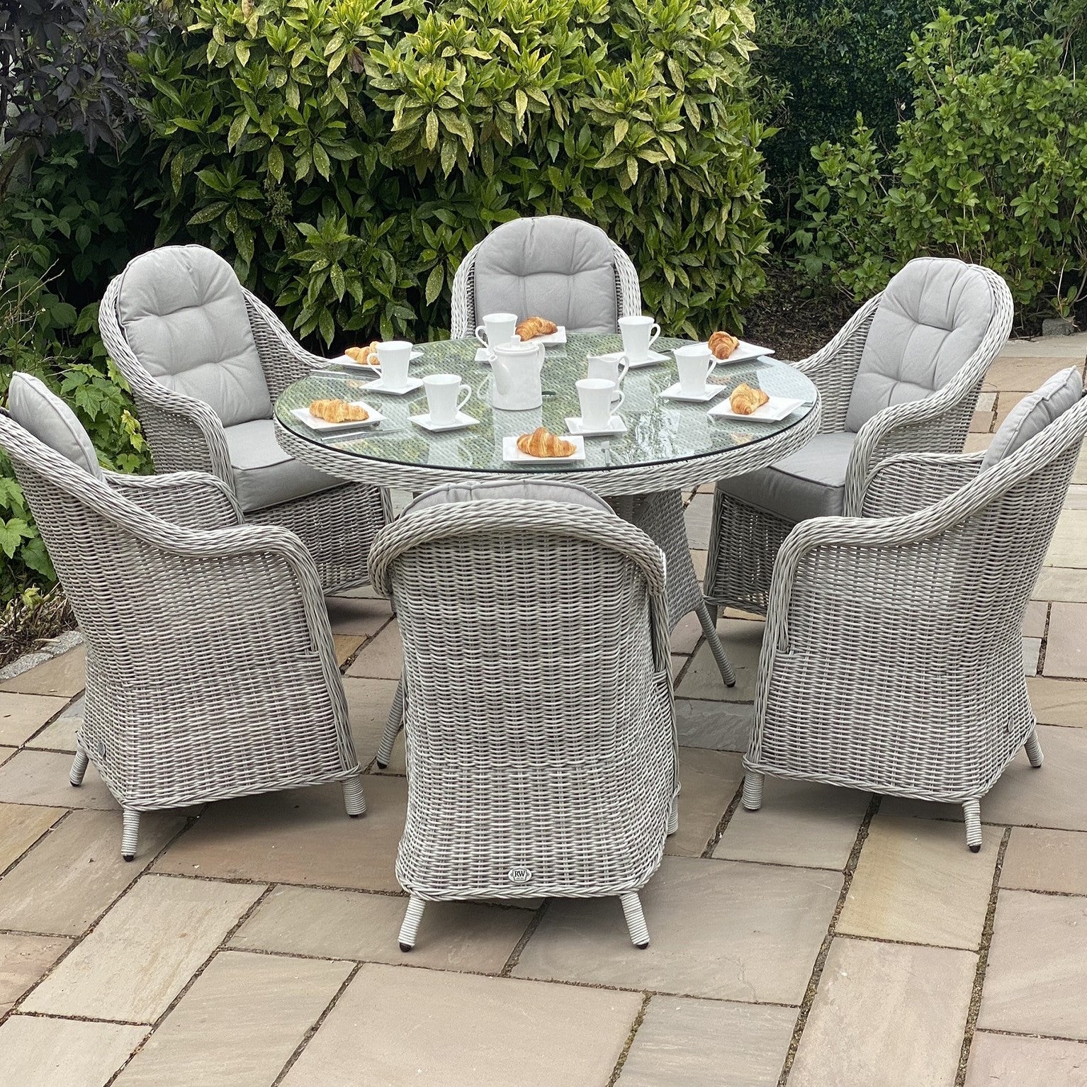 Sepino Seater Set with Round Table Lazy Susan (Light Grey)